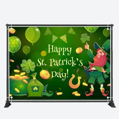 Dark Green Cartoon Gold Elf St Patricks Day Backdrop - Aperturee