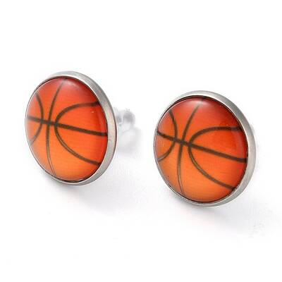 Sport Balls Glass & 304 Stainless Steel Stud Earrings for Women