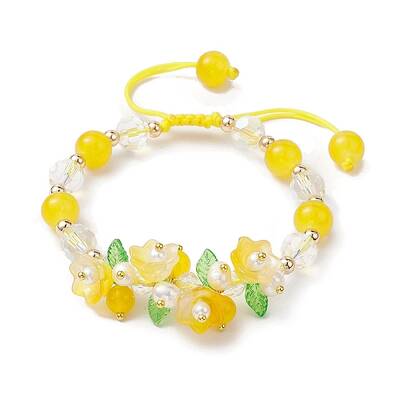 Flower Glass & Acrylic Braided Bead Adjustable Bracelets for Women