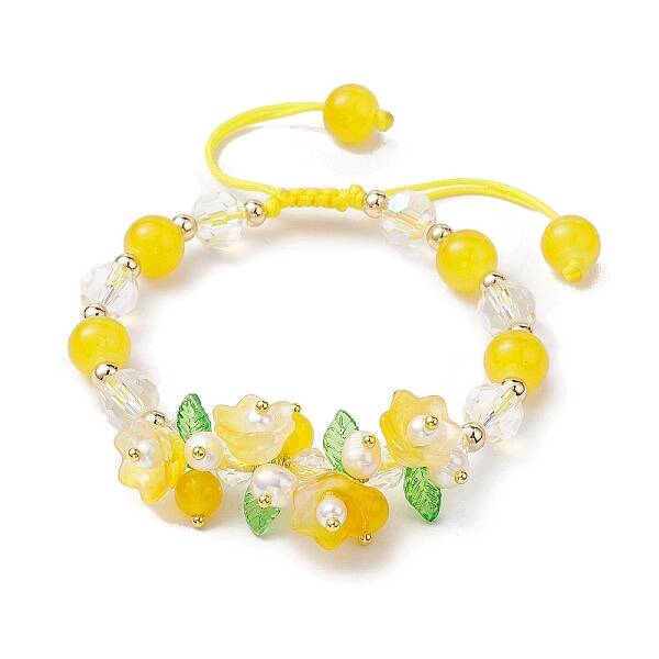 Flower Glass & Acrylic Braided Bead Adjustable Bracelets for Women