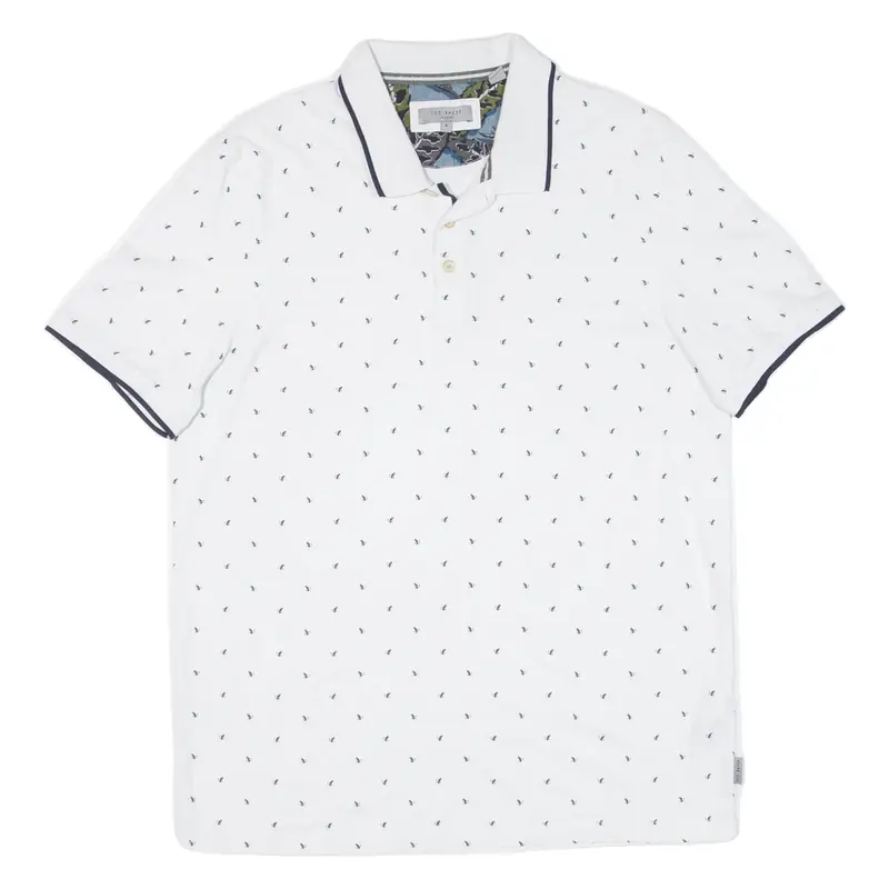 TED BAKER Mens Polo Shirt White Spotted M