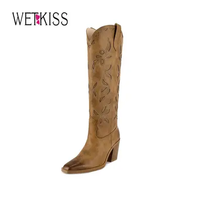 Wetkiss Knee High Cowboy Cowgirl Boots for Women, Western Boots with Pull On Tab, Chunky Heel Design, Unique and Stylish #Tik...