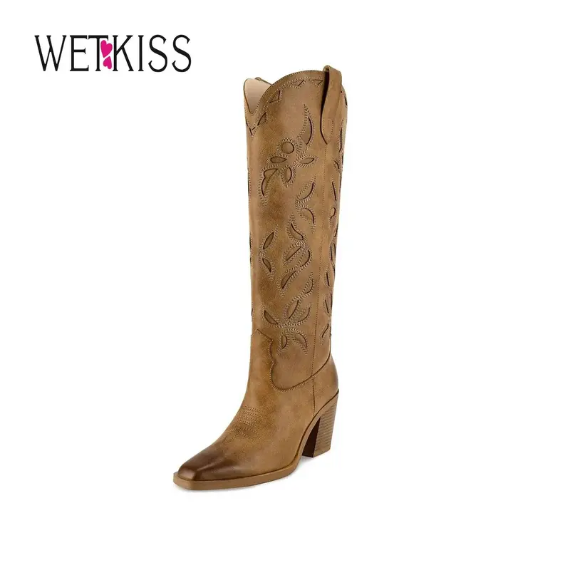 Wetkiss Knee High Cowboy Cowgirl Boots for Women, Western Boots with Pull On Tab, Chunky Heel Design, Unique and Stylish #Tik...