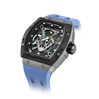 TSAR BOMBA Men's Automatic Mechanical Watch | Blue | 46mm | The Neutron TB8216 | Carbon Fiber Bezel | Titanium Case