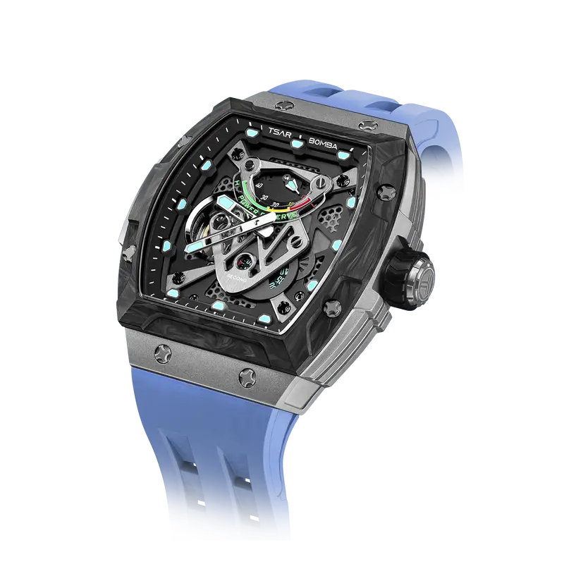 TSAR BOMBA Men's Automatic Mechanical Watch | Blue | 46mm | The Neutron TB8216 | Carbon Fiber Bezel | Titanium Case