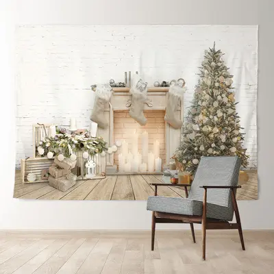 Aperturee Sweet Fireplace Stock White Christmas Backdrop