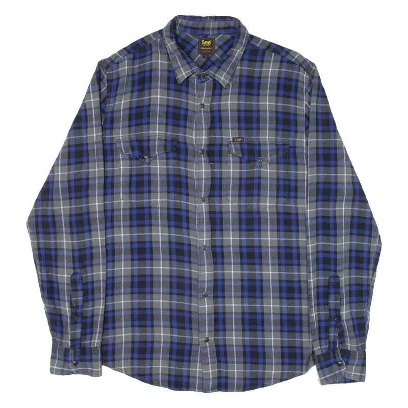 LEE Mens Flannel Shirt Blue Check Long Sleeve L