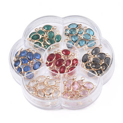 70Pcs 7 Colors K9 Glass Connector Charms
