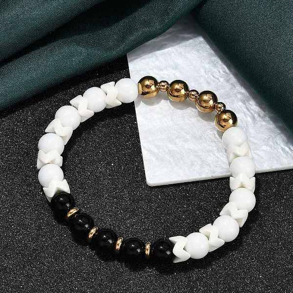 Ion Plating(IP) 304 Stainless Steel & Round Glass Beaded Stretch Bracelets for Women Men
