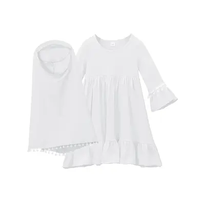 Muslim Ramadan Skirt Women's Small Size Middle Eastern Traditional Spring and Autumn Long Sleeve Dress + Headscarf Two-Piece ...