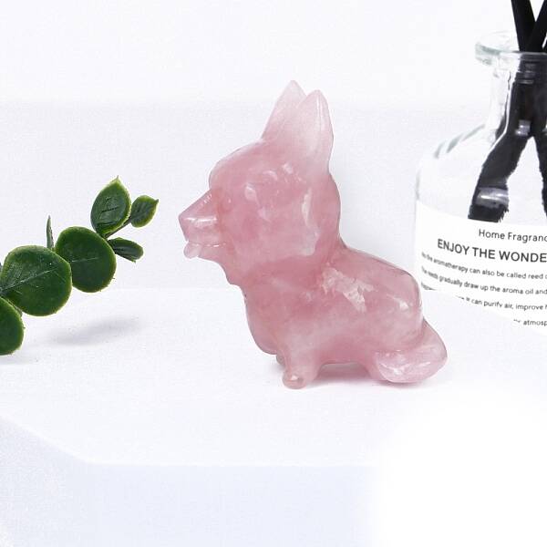 Natural Rose Quartz Carved Dog Statue