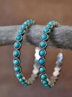 1 Pair Turquoise Texture Design Hoop Earrings for Women, Elegant Vintage Turquoise Jewelry for Women for Gift, High Quality E...