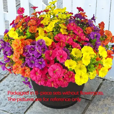 Artificial Fake Flowers Plants for Outdoor Outside Spring Summer Decoration, Colorful Morning Glory UV Sun Resistant Realisti...