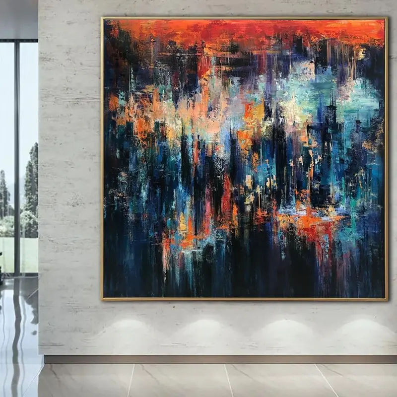 Large Paintings Night City Original Abstract Painting Wall Art Abstract Painting On Canvas Original Textured Art Living Room ...