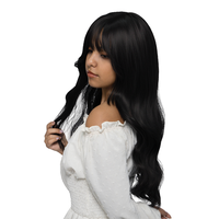 23-Inch Solid Black Wavy Synthetic Wig | 【Heat Resistant】【Cap Included】 |