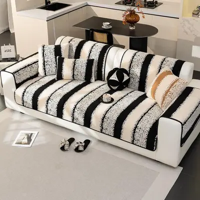 Striped Pattern Sofa Cover, 1 Count Non-slip Soft Comfortable Sofa Towel, Sofa Protector for Home Living Room, Bedroom Access...
