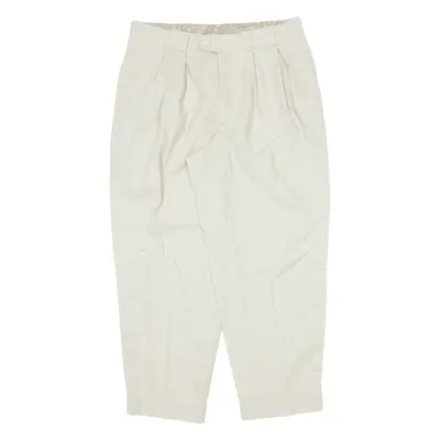 Linen Blend Trousers Cream Relaxed Tapered Womens W31 L28