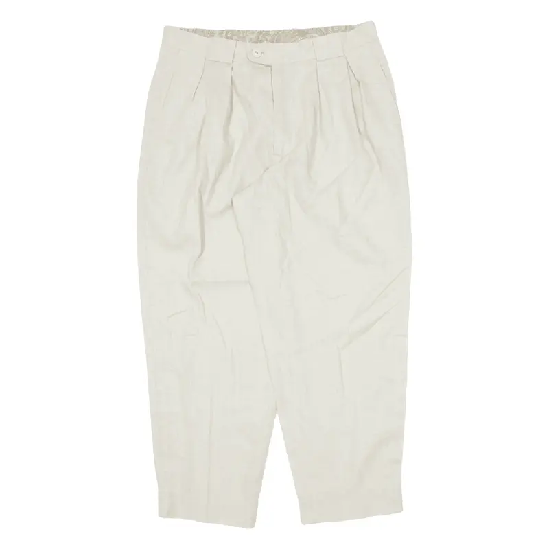 Linen Blend Trousers Cream Relaxed Tapered Womens W31 L28