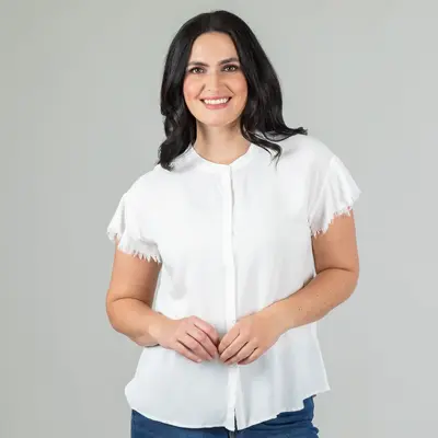 Frayed Edge Short Sleeve Blouse - S