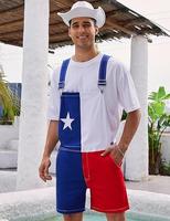 OPDNBON Texas Flag Stretch Bib Overalls for Men Adjustable Straps Work Coveralls Patriotic Printed Shorts Jumpsuit
