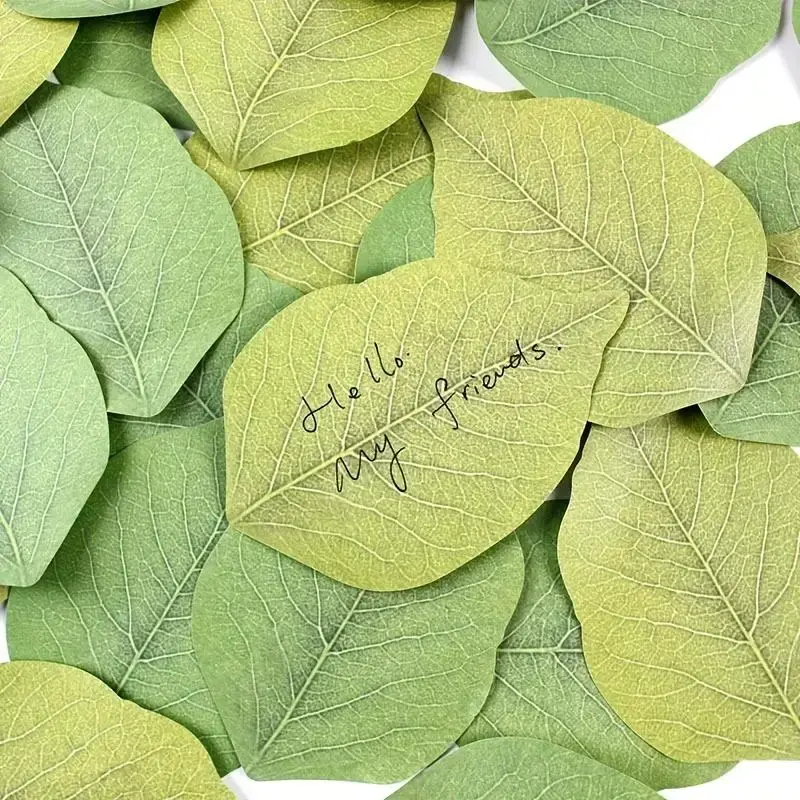 Creative Leaf Shaped Sticky Note, 50/100/200pcs Cute Small Fresh Simulated Tree Leaf Sticky Note, Stationery Supplies for Hom...