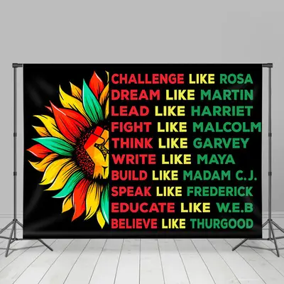 Sunflower Fist Text Black History Month Backdrop - Aperturee