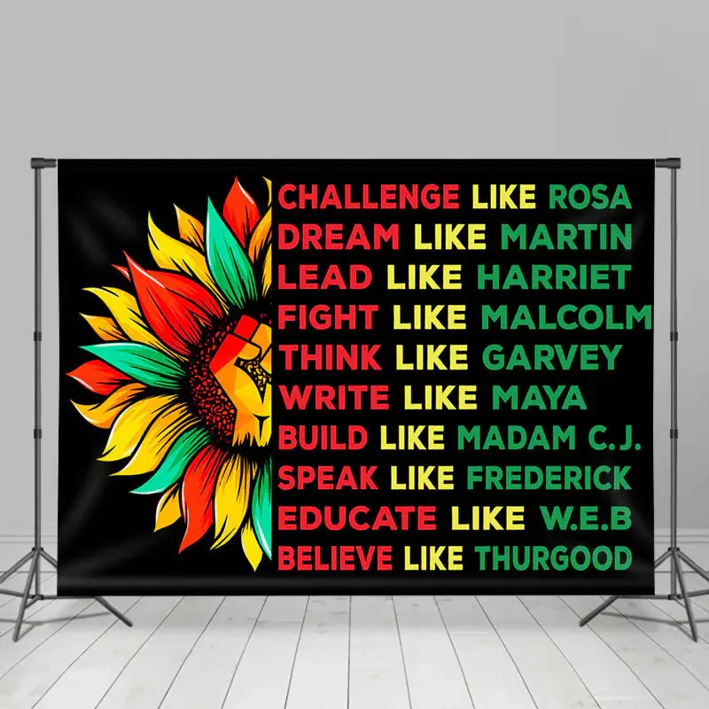 Sunflower Fist Text Black History Month Backdrop - Aperturee
