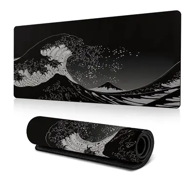 Sea Wave Pattern Large Mouse Pad, Portable Foldable Extended Gaming Keyboard Mat, Thickened Mouse Pad with Stitched Edge & No...
