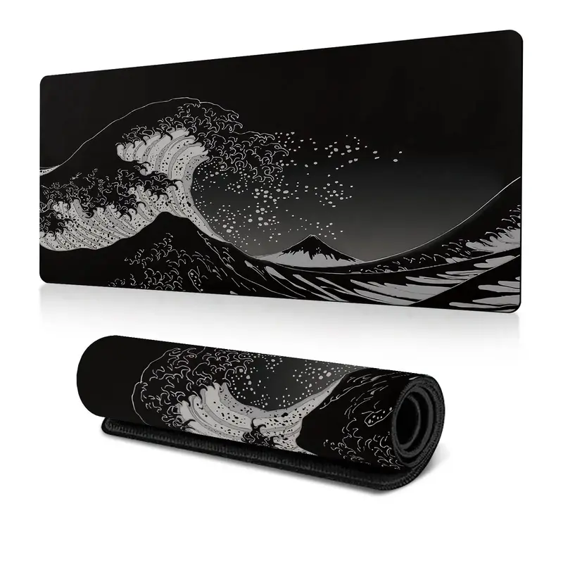Sea Wave Pattern Large Mouse Pad, Portable Foldable Extended Gaming Keyboard Mat, Thickened Mouse Pad with Stitched Edge & No...