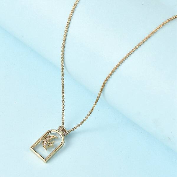 Arch with Moon & Star Brass Rhinestone Pendant Necklaces
