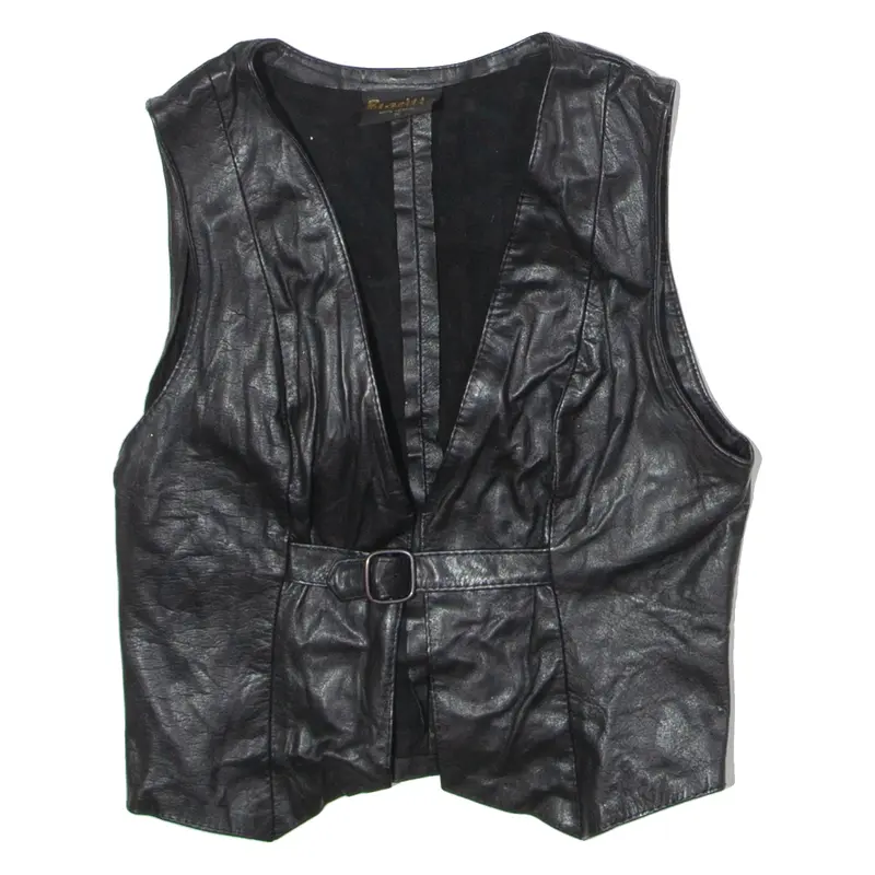 BRAZILIA Womens Waistcoat Black Leather 90s S