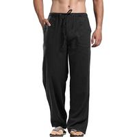 Men's Linen Casual Pants Elastic Waist Beach Pants Lightweight Drawstring Summer Yoga Pants