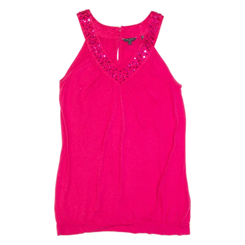 TED BAKER Womens Vest Pink V-Neck Sleeveless S