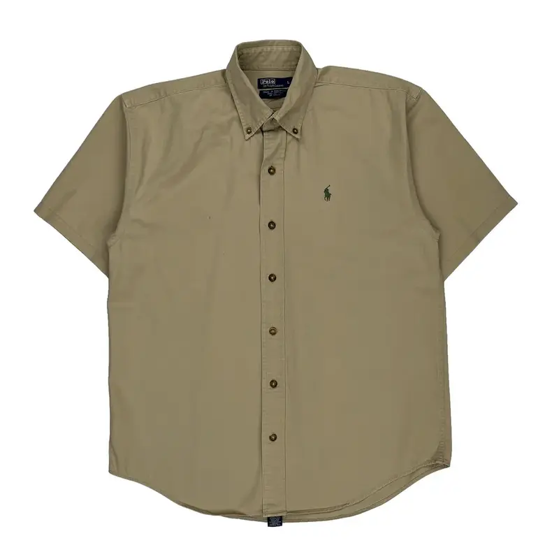 Polo By Ralph Lauren Short Sleeve Shirt - Large Beige Cotton