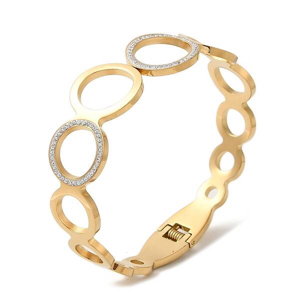 Stainless Steel Crystal Rhinestone Hollow Ring Hinged Bangles for Women