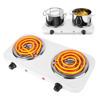 2000W Portable Electric Stove with Double Burners – Adjustable Coil Heating Hotplate with 5 Heat Levels and Anti-Slip Rubbe...