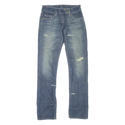 RIVER ISLAND Distressed Womens Jeans Blue Slim Straight Stone Wash W26 L31