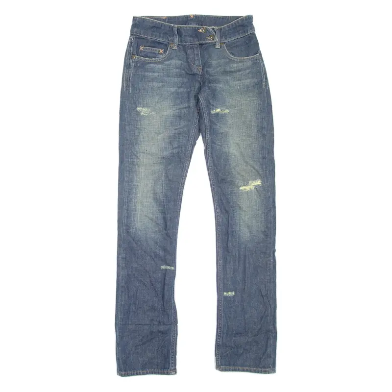 RIVER ISLAND Distressed Womens Jeans Blue Slim Straight Stone Wash W26 L31