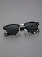 Unisex Modern Simple Style Plain Color Sunglasses for Summer, Trendy Casual Metal Frames Black Sunglasses for Party & Daily U...