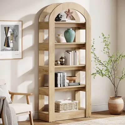 Tribesigns 5-Tier Bookshelf, Arch-Shaped Racks, Tall Standing Wooden Bookcase Display Shelf Modern Storage Solution Furniture...