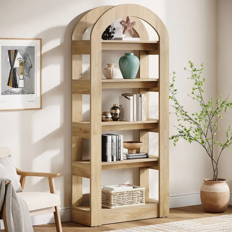 Tribesigns 5-Tier Bookshelf, Arch-Shaped Racks, Tall Standing Wooden Bookcase Display Shelf Modern Storage Solution Furniture...