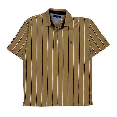 Tommy Hilfiger Striped Polo Shirt - Large Beige Cotton