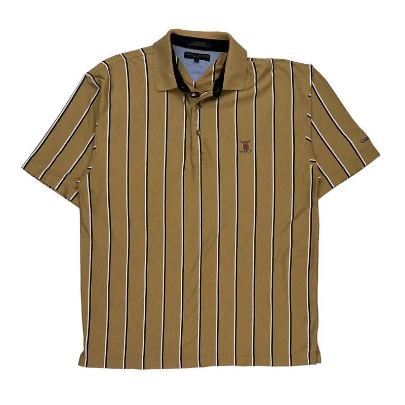 Tommy Hilfiger Striped Polo Shirt - Large Beige Cotton