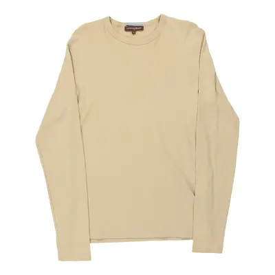 Guess Spellout Long Sleeve T-Shirt - Large Beige Cotton