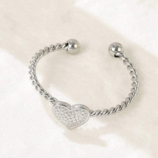 Heart 304 Stainless Steel Open Cuff Rings for Women