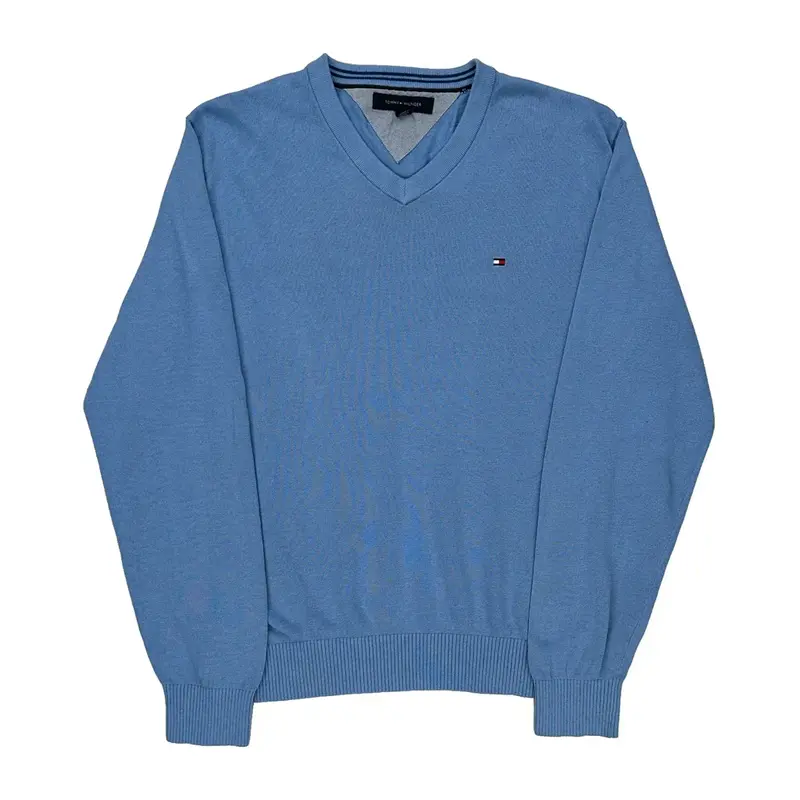 Tommy Hilfiger V-Neck Jumper - Medium Blue Cotton