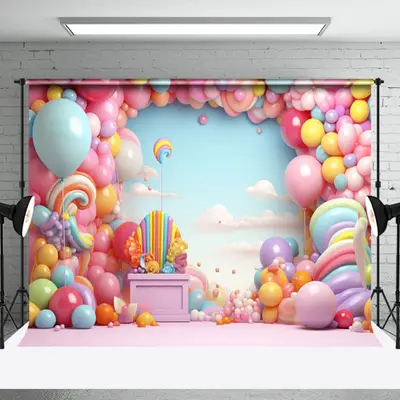 Girl Balloons Birthday Cake Smash Photo Backdrop - Aperturee