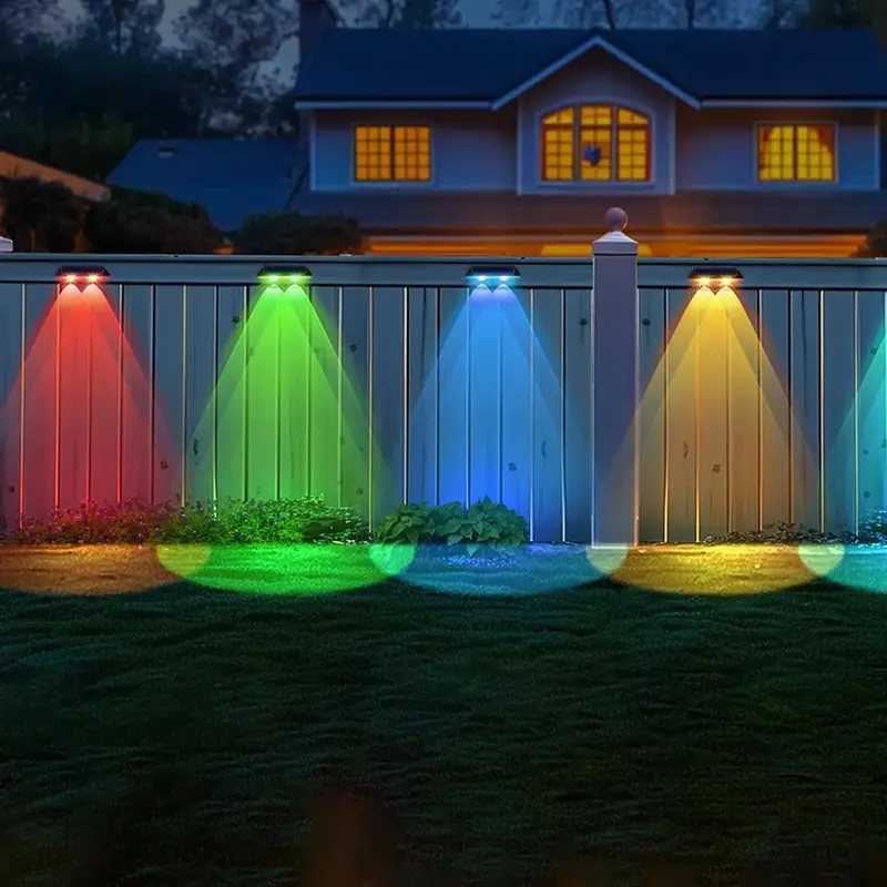 Solar Powered Fence Light Kit, Waterproof Solar Fence Light, Rechargeable RGB Colorful Fence Light For Outdoor House Wall Bac...