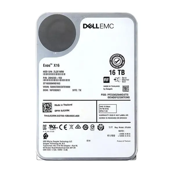 JGXRK Dell 16TB 7200RPM 12Gb/s SAS Hot Plug 3.5-inch Hard Drive