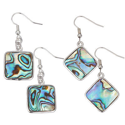 2 Pairs 2 Style Natural Abalone Shell/Paua Shell Dangle Earrings